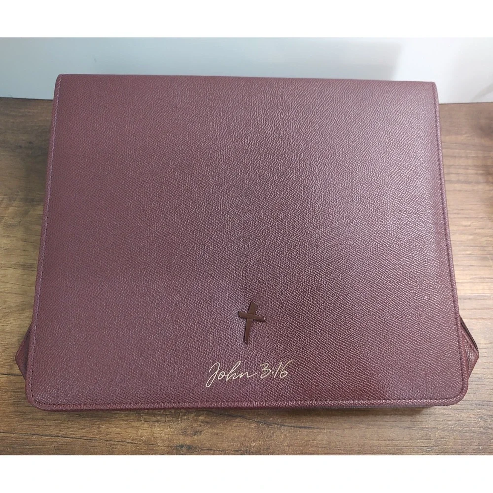 Bible Cover John 3:16 Cross Burgundy XXLarge Zip Closure 10x12